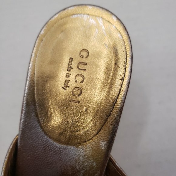 Gorgeous Gucci Runway Python Snakeskin Gold Kitten Heel Red Sandals 8.5 - Picture 7 of 16